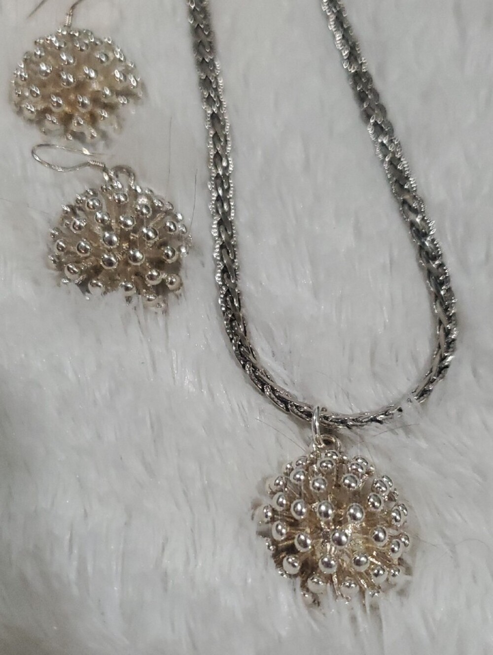 Sterling Silver Floral Cluster Necklace and Earrings Set